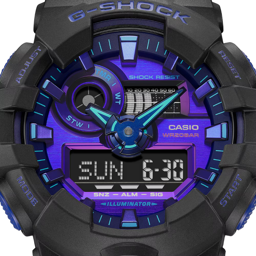 CASIO G-SHOCK (BLACK AQUA PURPLE) ANALOG-DIGITAL GA-700 SERIES GA700VB-1A CASIO G-SHOCK (BLACK AQUA PURPLE) ANALOG-DIGITAL GA-700 SERIES GA700VB-1A