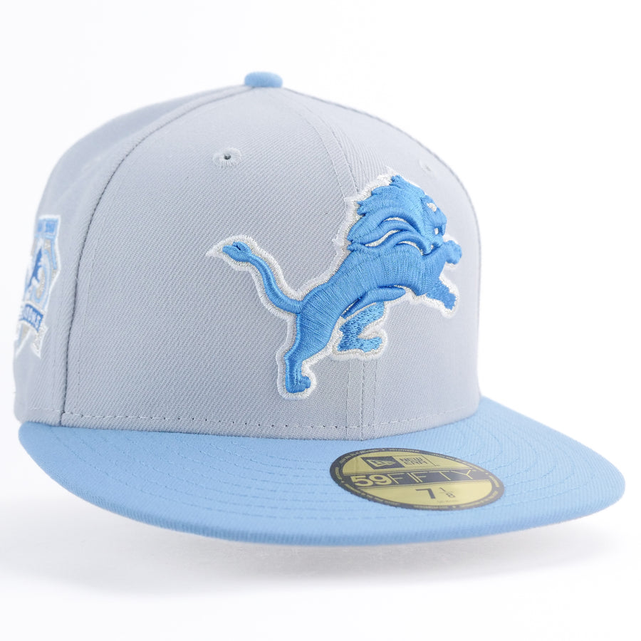 New Era Custom Exclusive Fitted 5950 Detroit Lions Gray Metallic 75 Seasons commemorative patch