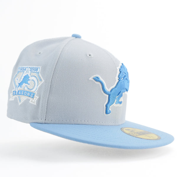 New Era Custom Exclusive Fitted 5950 Detroit Lions Gray Metallic 75 Seasons commemorative patch