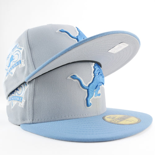 New Era Custom Exclusive Fitted 5950 Detroit Lions Gray Metallic 75 Seasons commemorative patch