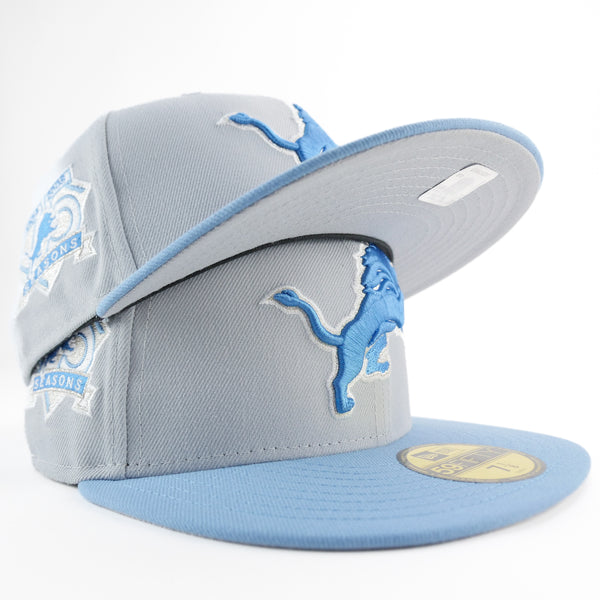 New Era Custom Exclusive Fitted 5950 Detroit Lions Gray Metallic 75 Seasons commemorative patch