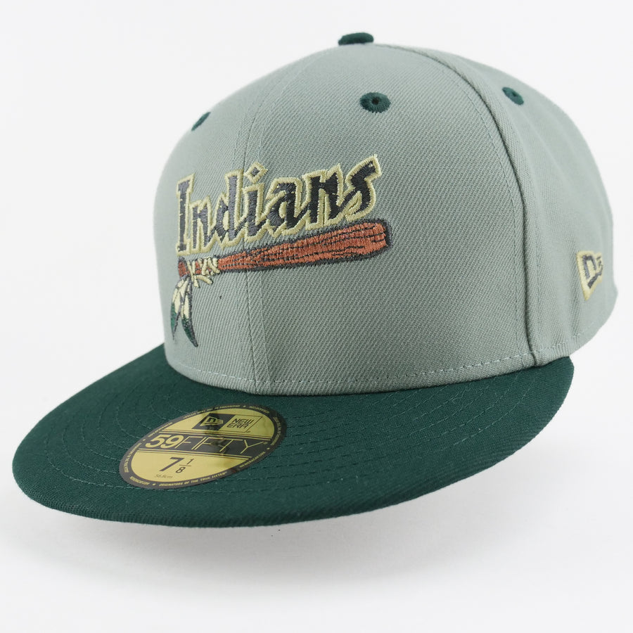 New Era 5950 Custom Fitted Indians Sage Green Metallic Pewter Gray Copper (Carolina League)