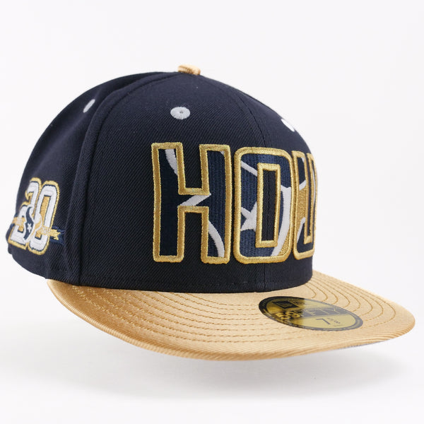 New Era Fitted Custom Exclusive Houston Texans 20th Anniversary Patch Navy Metallic Gold Rush