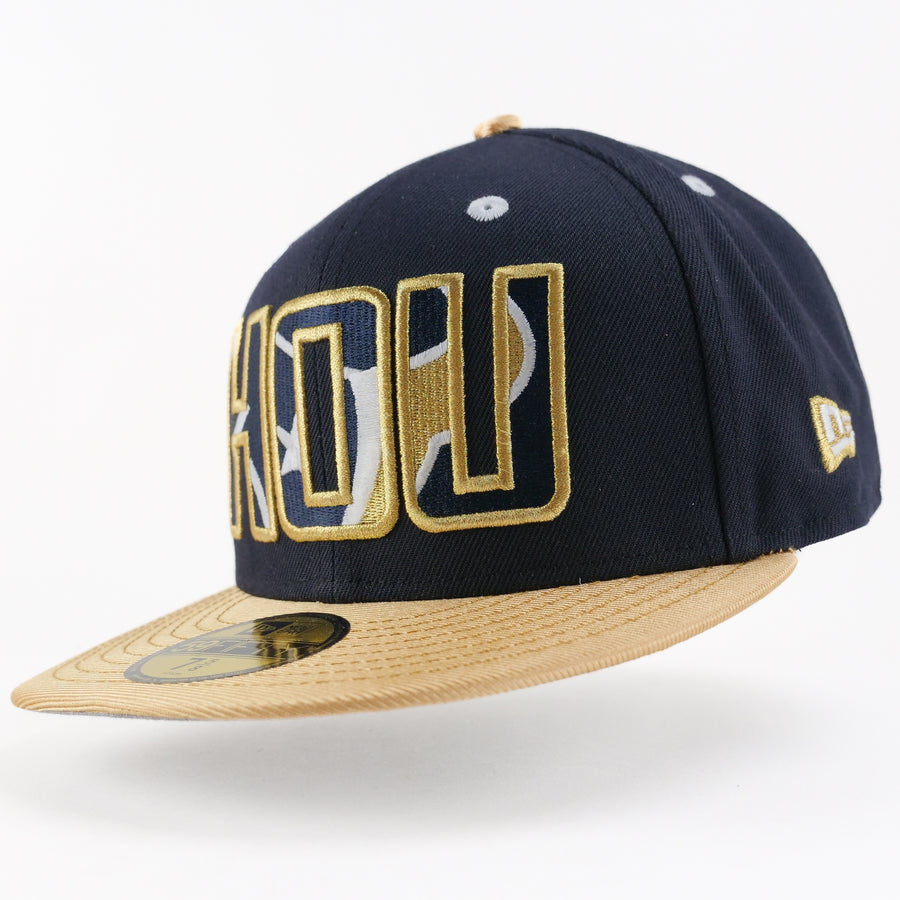 New Era Fitted Custom Exclusive Houston Texans 20th Anniversary Patch Navy Metallic Gold Rush