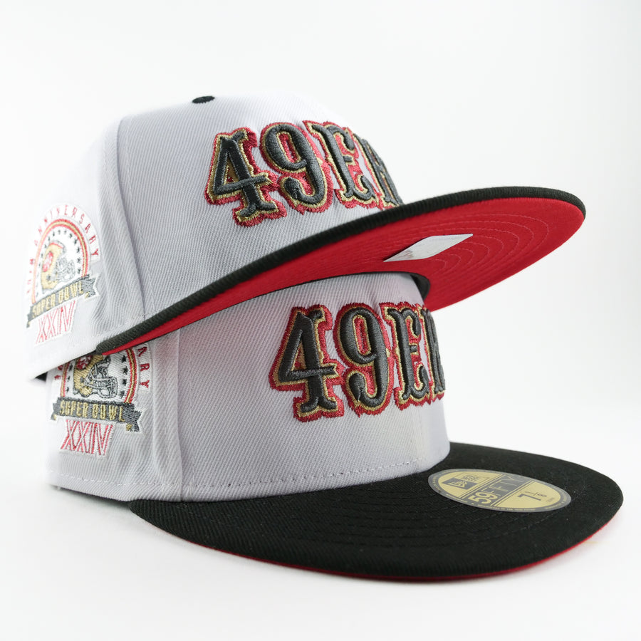 New Era Custom Exclusive Fitted San Francisco 49ers White Metallic Black Thread Superbowl Champions XXV1