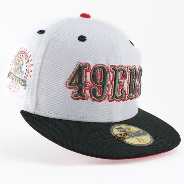 New Era Custom Exclusive Fitted San Francisco 49ers White Metallic Black Thread Superbowl Champions XXV1