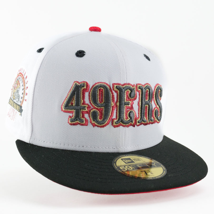 New Era Custom Exclusive Fitted San Francisco 49ers White Metallic Black Thread Superbowl Champions XXV1