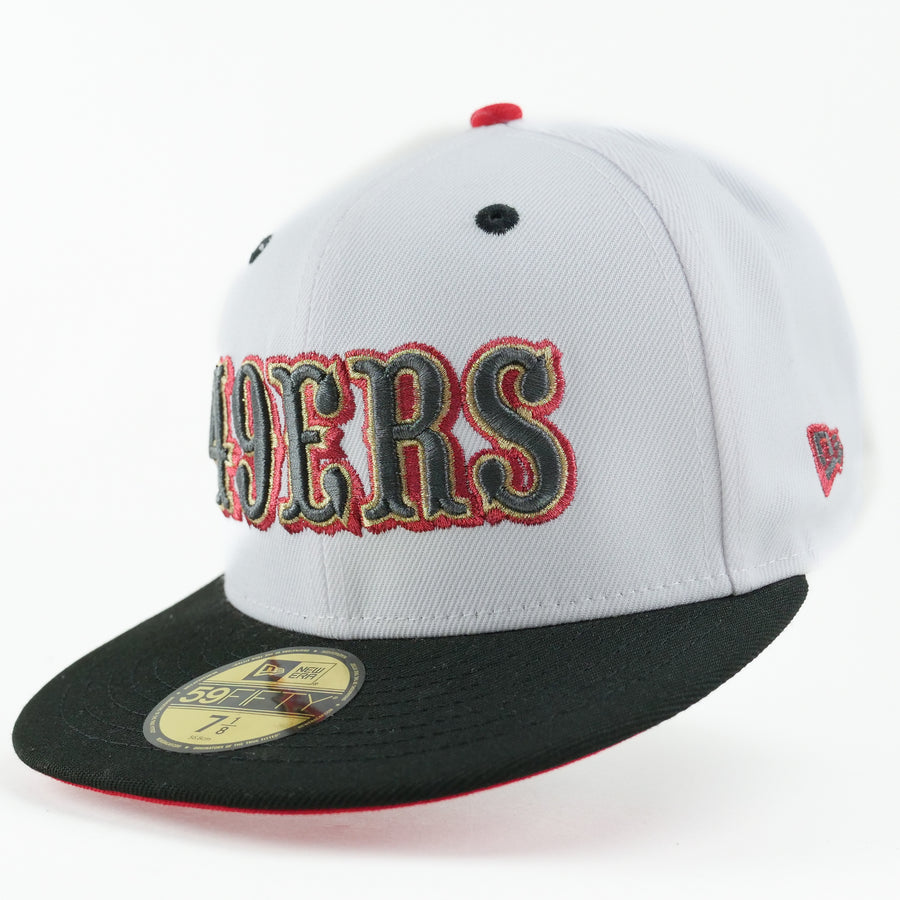 New Era Custom Exclusive Fitted San Francisco 49ers White Metallic Black Thread Superbowl Champions XXV1