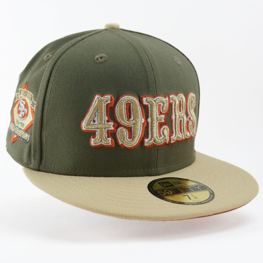 New Era Fitted Custom Exclusive San Francisco 49ers Olive Drab (Super Bowl Back 2 Back Champions 1988-1989)