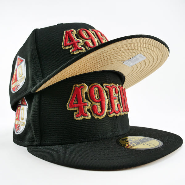 New Era Custom Exclusive Fitted San Francisco 49ers Black Metallic Gold 70 Years Anniversary Patch