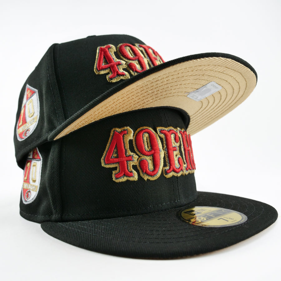 New Era Custom Exclusive Fitted San Francisco 49ers Black Metallic Gold 70 Years Anniversary Patch