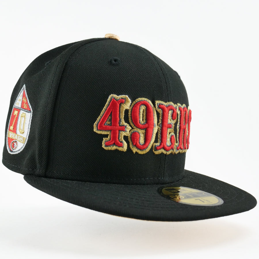New Era Custom Exclusive Fitted San Francisco 49ers Black Metallic Gold 70 Years Anniversary Patch