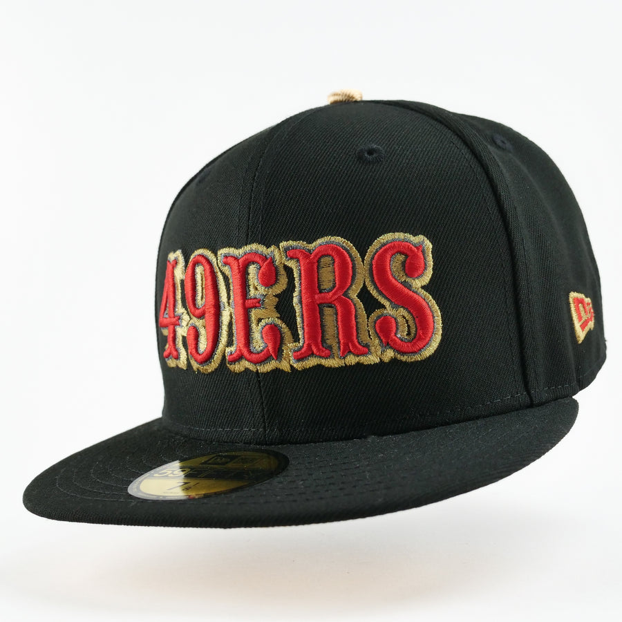 New Era Custom Exclusive Fitted San Francisco 49ers Black Metallic Gold 70 Years Anniversary Patch