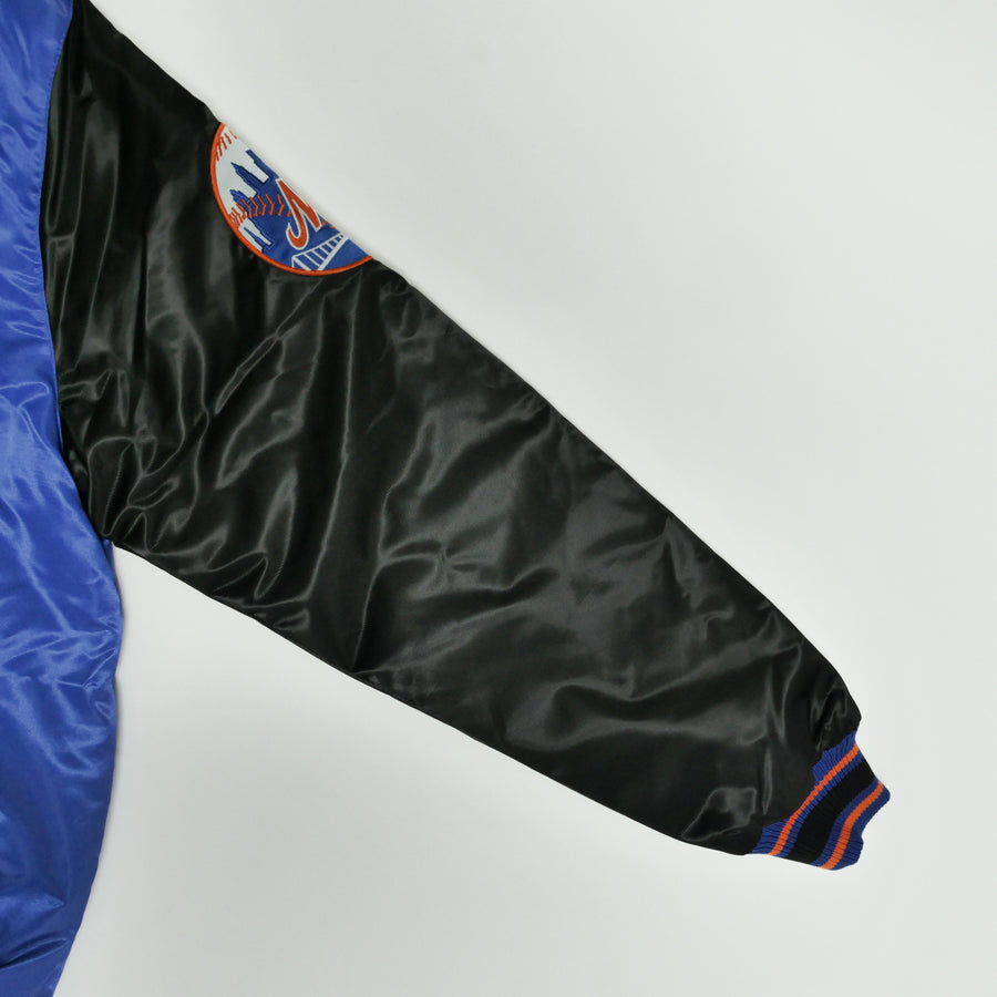 Starter Satin Jacket Custom Exclusive New York Mets (Royal Black White Orange)