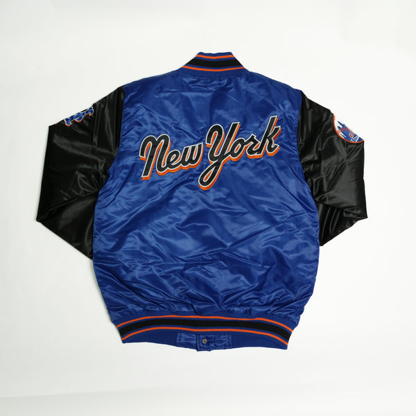 Starter Satin Jacket Custom Exclusive New York Mets (Royal Black White Orange)