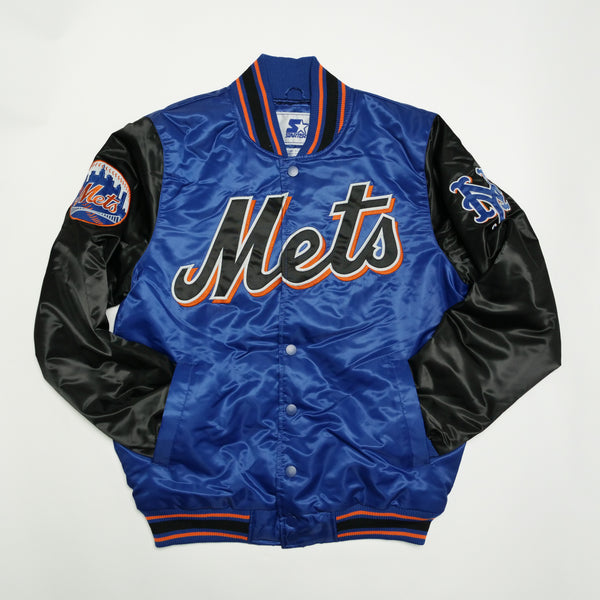 Starter Satin Jacket Custom Exclusive New York Mets (Royal Black White Orange)