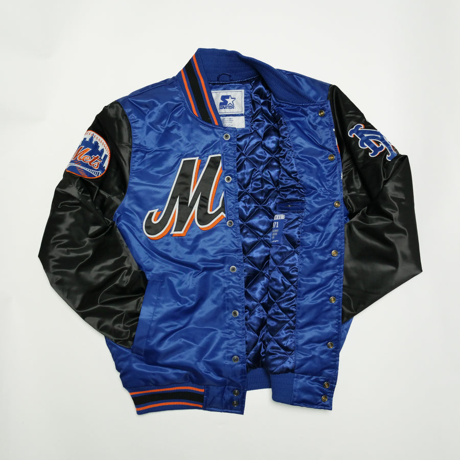 Starter Satin Jacket Custom Exclusive New York Mets (Royal Black White Orange)