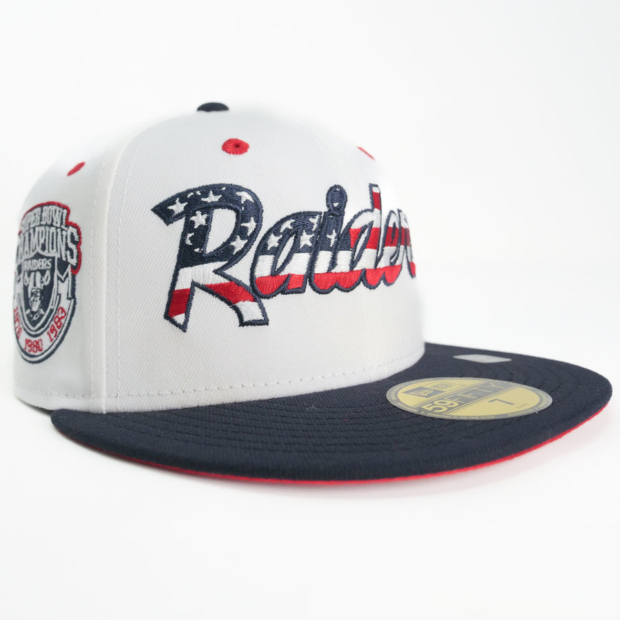 NEW ERA 5950 FITTED NFL CUSTOM EXCLUSIVE LOS ANGELES RAIDERS (AMERICANA) SUBERBOWL CHAMPIONS 76,80,83