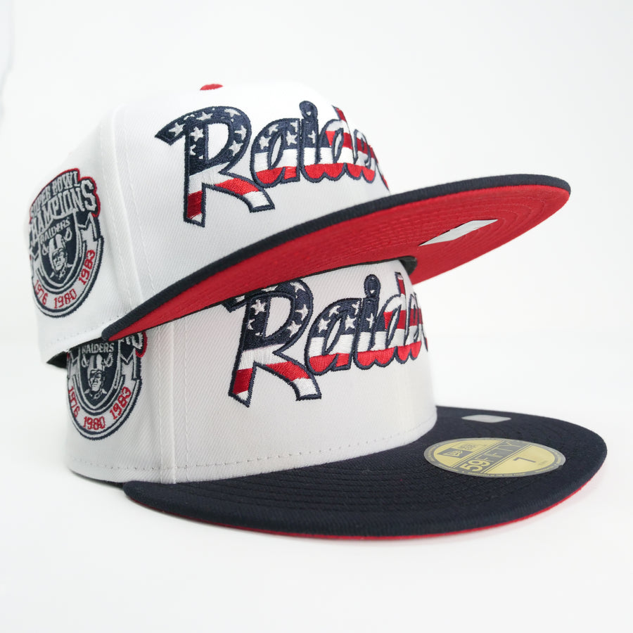 NEW ERA 5950 FITTED NFL CUSTOM EXCLUSIVE LOS ANGELES RAIDERS (AMERICANA) SUBERBOWL CHAMPIONS 76,80,83