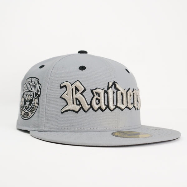 New Era Custom Exclusive Fitted Los Angeles Raiders Gray Metallic Silver Super Bowl Champions 76,80,83