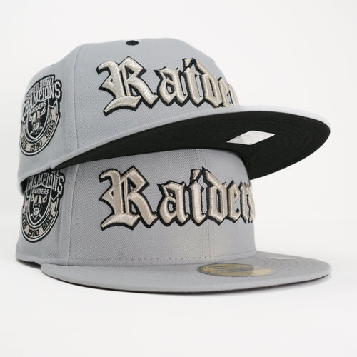 New Era Custom Exclusive Fitted Los Angeles Raiders Gray Metallic Silver Super Bowl Champions 76,80,83 - Magic Sneaker