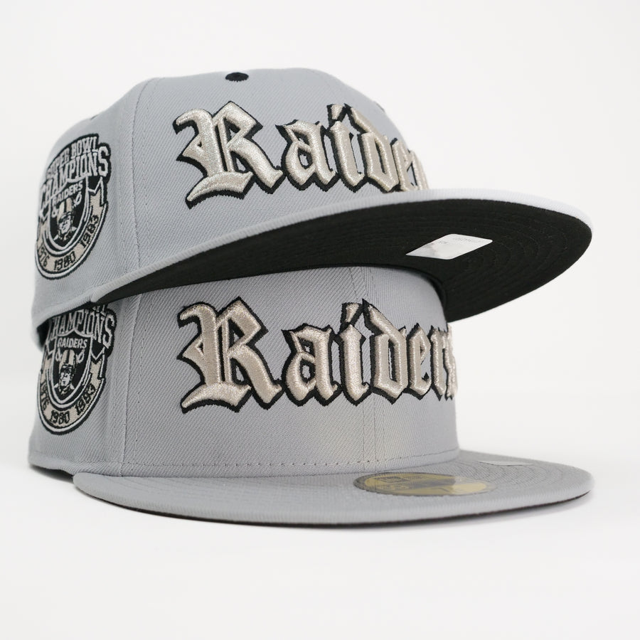 New Era Custom Exclusive Fitted Los Angeles Raiders Gray Metallic Silver Super Bowl Champions 76,80,83