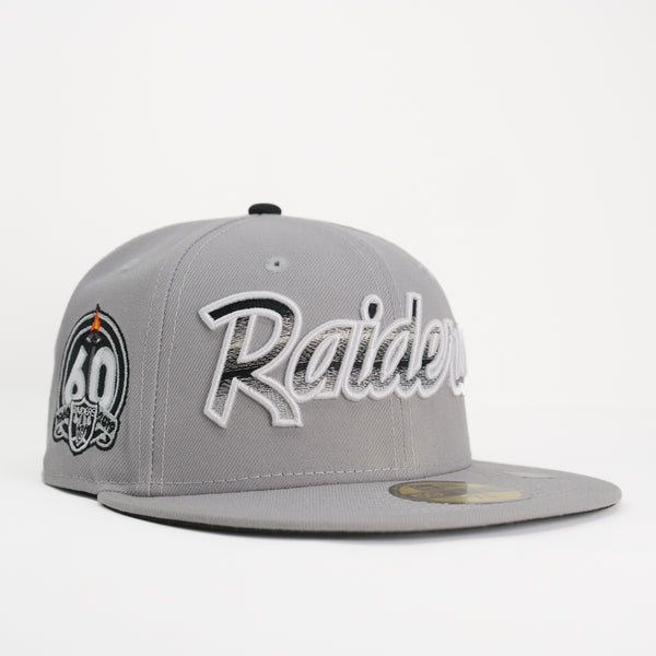 New Era Custom Exclusive NFL Fitted Raiders Cool Gray Metallic Blend 60th Anniversary Patch