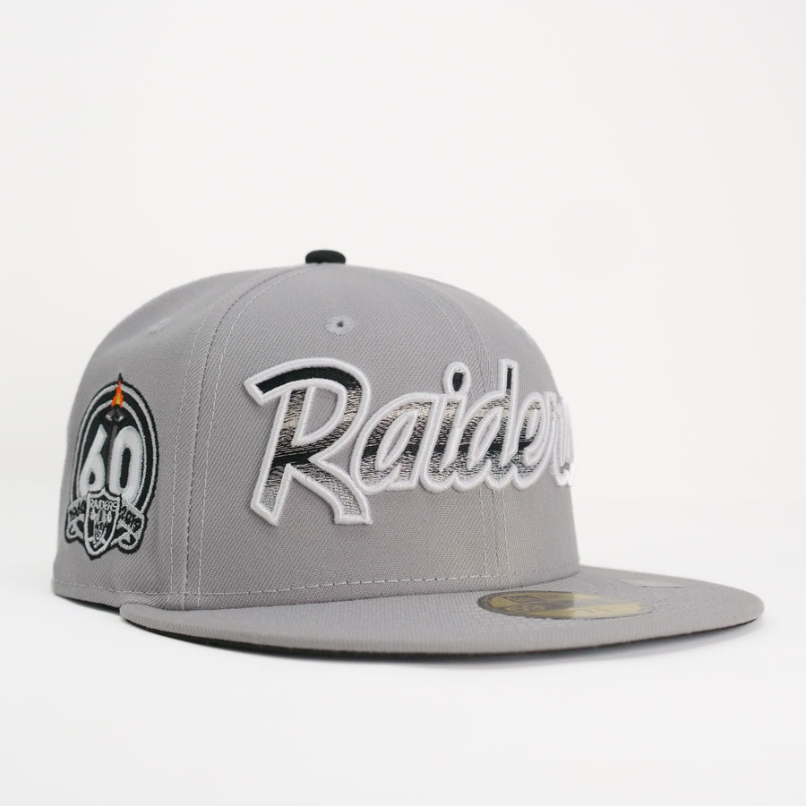 New Era Custom Exclusive NFL Fitted Raiders Cool Gray Metallic Blend 60th Anniversary Patch