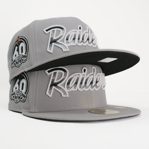 New Era Custom Exclusive NFL Fitted Raiders Cool Gray Metallic Blend 60th Anniversary Patch