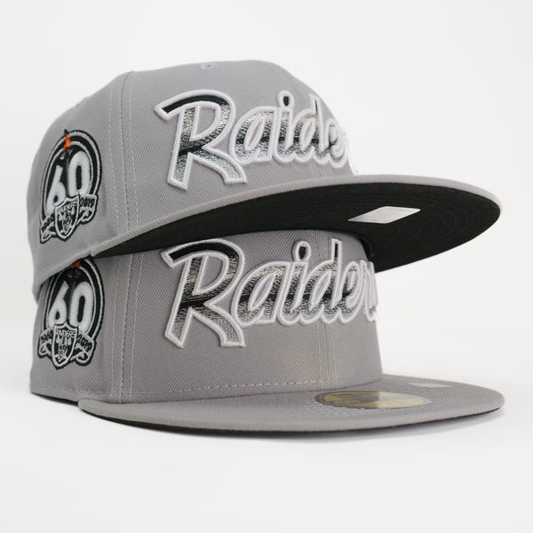 New Era Custom Exclusive NFL Fitted Raiders Cool Gray Metallic Blend 60th Anniversary Patch