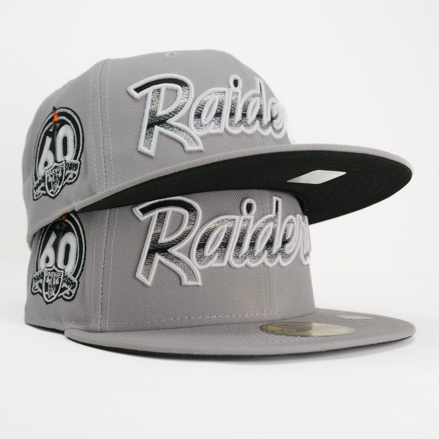 New Era Custom Exclusive NFL Fitted Raiders Cool Gray Metallic Blend 60th Anniversary Patch