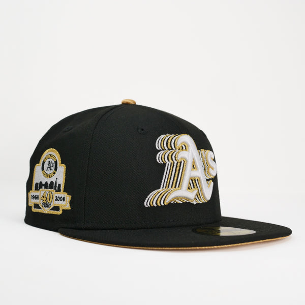 New Era Custom Exclusive Fitted Oakland A's (Shock Wave) Black Metallic Gold 40th Anniversary Patch