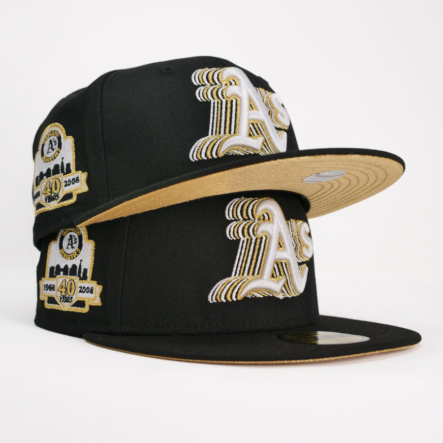 New Era Custom Exclusive Fitted Oakland A's (Shock Wave) Black Metallic Gold 40th Anniversary Patch