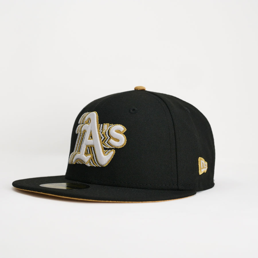 New Era Custom Exclusive Fitted Oakland A's (Shock Wave) Black Metallic Gold 40th Anniversary Patch