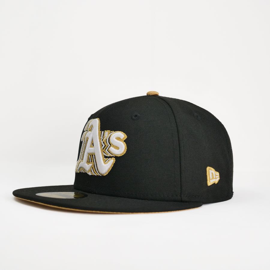 New Era Custom Exclusive Fitted Oakland A's (Shock Wave) Black Metallic Gold 40th Anniversary Patch