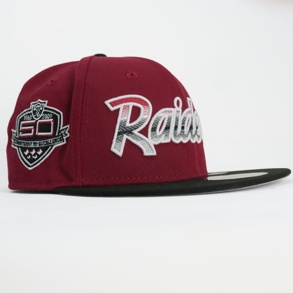 New Era Custom Exclusive NFL Fitted Raiders Metallic Merlot Blend 50th Anniversary Patch